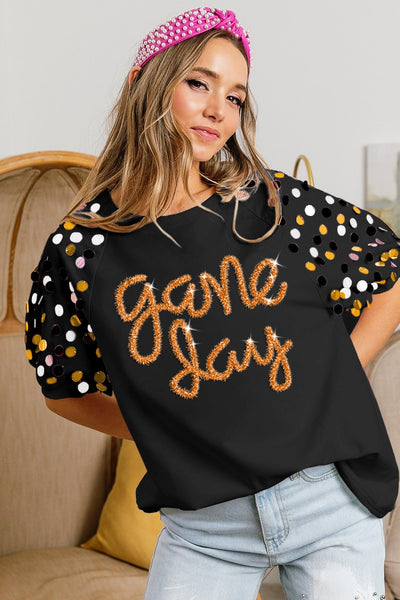 Game Day Metallic Letter Top