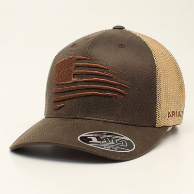 Ariat Cap in Embroidered Flag Oilskin Brown