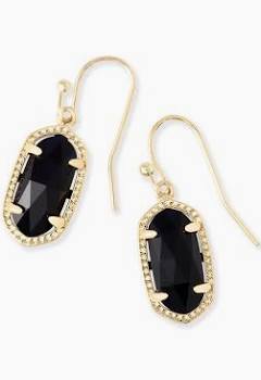 Lee Gold Drop Earrings in Black Opaque Glass