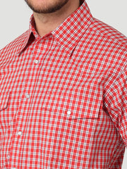 Men's  Wrangler Wrinkle Resistant Short Sleeve Western Snap Plaid Shirt in Apple Red