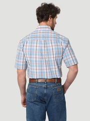 Men's George Strait Short Sleeve 1 Pocket Button Down Plaid Shirt in Blue Contrast